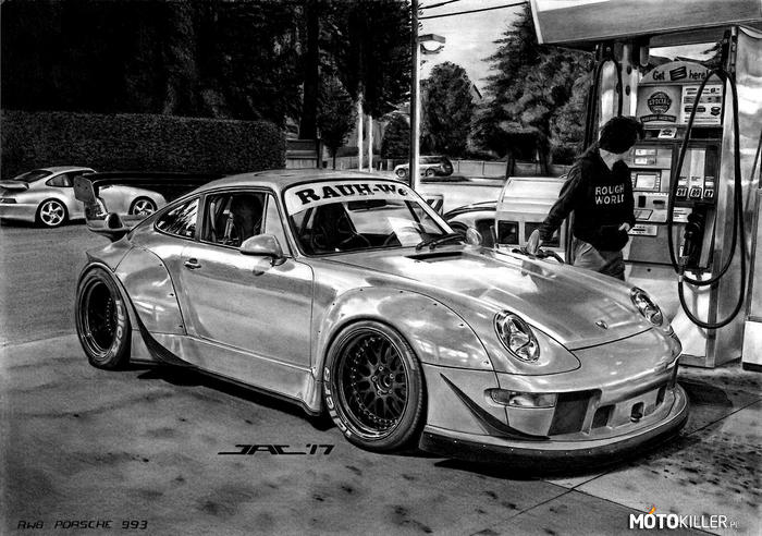 RWB Porsche 993 – Uwielbiam Porsche 911 przerobione przez Akirę Nakai-San, więc z wielką przyjemnością zabrałem się za ten rysunek! Zajął mi w sumie 33 godziny, więc w miarę szybko! Format A3. 